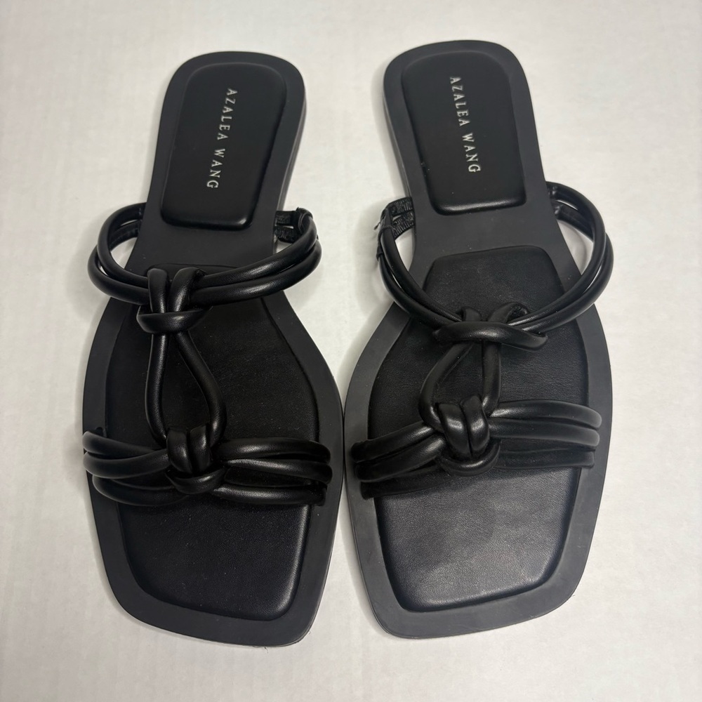 Azalea Wang Stetson Black Knotted Sandals Size 7 Slip-On‎ Flat Square Toe